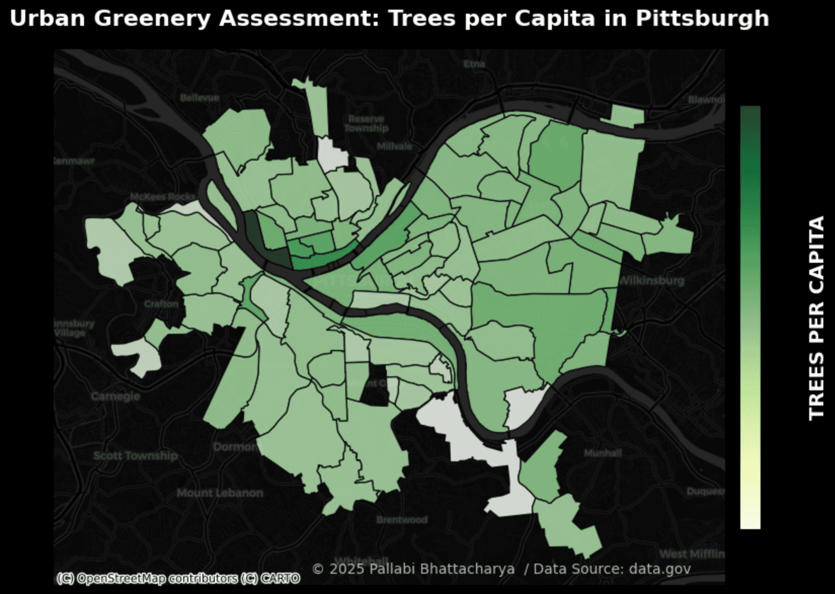 Urban Greenery Assessment Trees per Capita in Pittsburgh, Pennsylvania